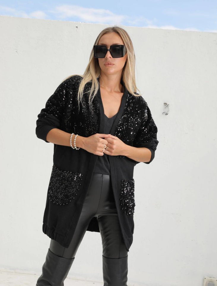 STRAZ TAŞ SWEAT HIRKA SİYAH - S