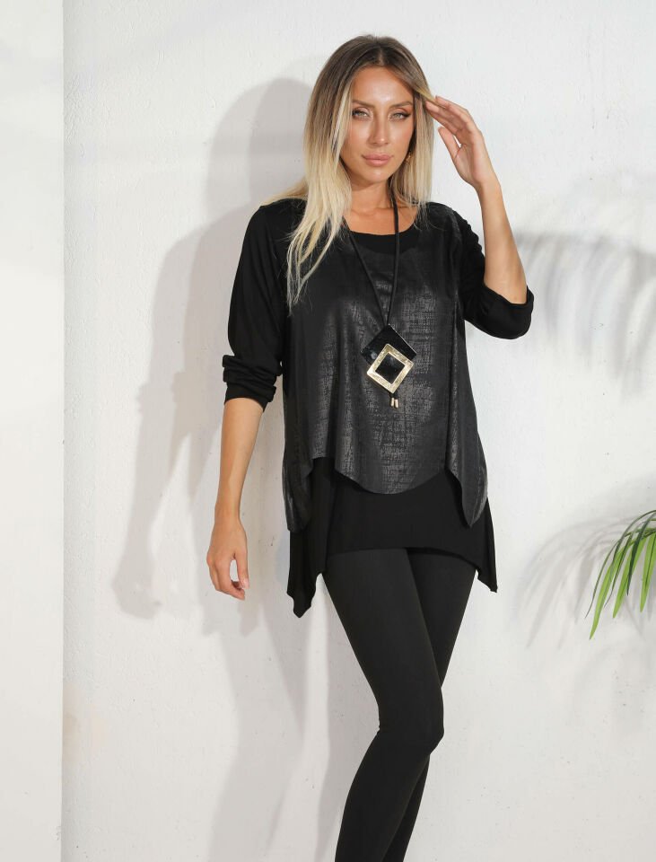 SİYAH KOLYELİ 3LÜ BLUZ TAKIM STD - SİYAH