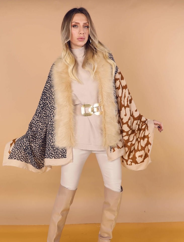 CAMELRENGİ LEOAPARDESEN BEJ KÜRK ŞAL STD